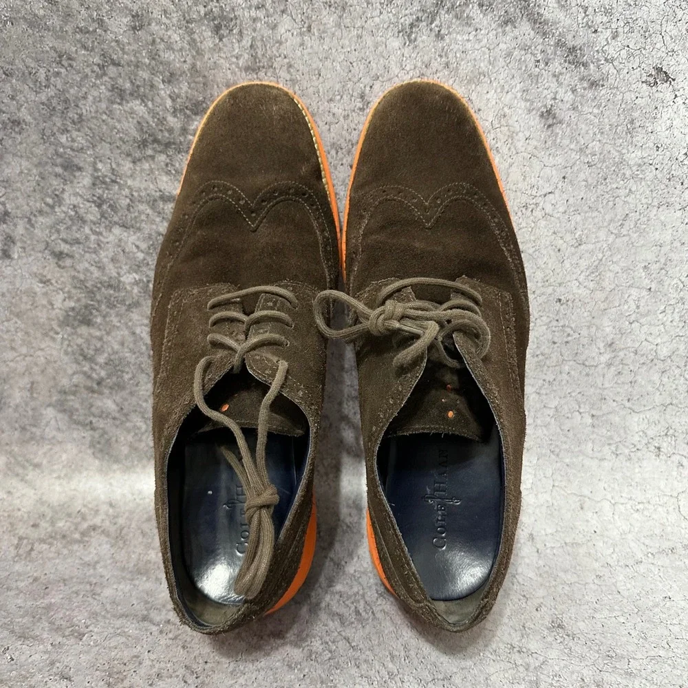 Cole Haan LunarGrand Wingtip Mens 13 Brown Suede Orange Sole Brogue Oxford